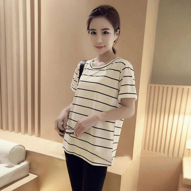 Fashion Women Girls New Style Short Sleeve Stripe T-shirt Korean Casual Tops 